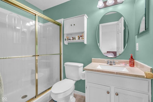 1058 Creekwood Ln, Franklin, IN 46131 - full bath with vanity, a stall shower, and tile patterned flooring