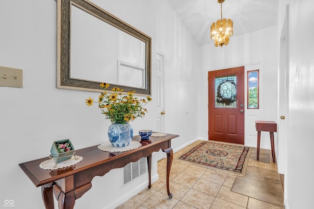 1058 Creekwood Ln, Franklin, IN 46131 - foyer with a chandelier and light tile patterned floors
