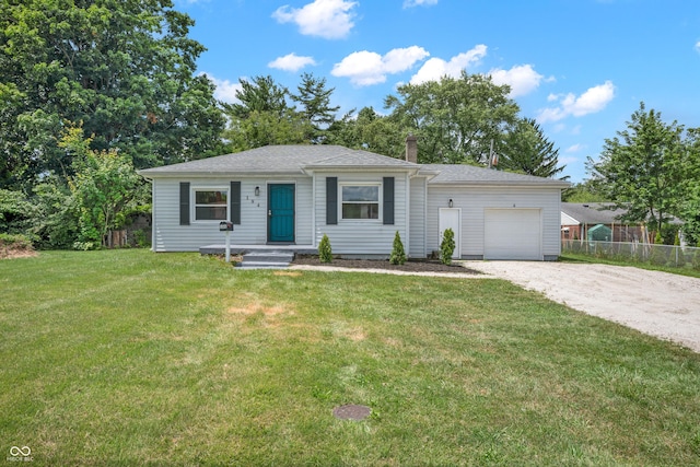 184 N Post Rd, Indianapolis, IN 46219 - ranch-style home with a garage, driveway, a chimney, and a shingled roof