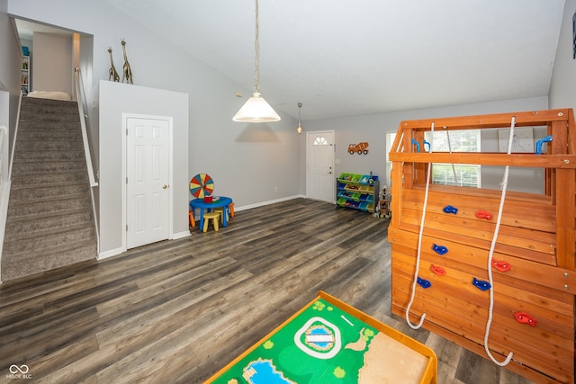 14126 Stonewood Pl, Fishers, IN 46037 - rec room with lofted ceiling and wood finished floors