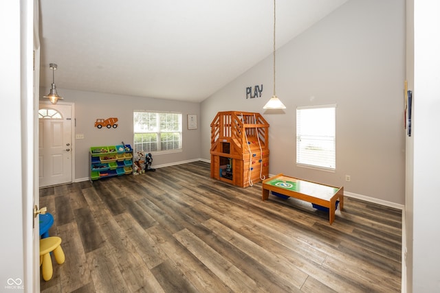 14126 Stonewood Pl, Fishers, IN 46037 - recreation room with wood finished floors and high vaulted ceiling