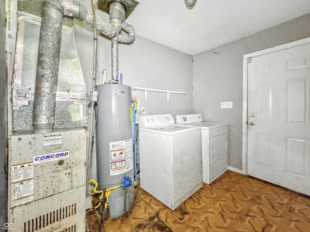 3505 N Emerson Ave, Indianapolis, IN 46218 - laundry room featuring water heater, washing machine and clothes dryer, and heating unit