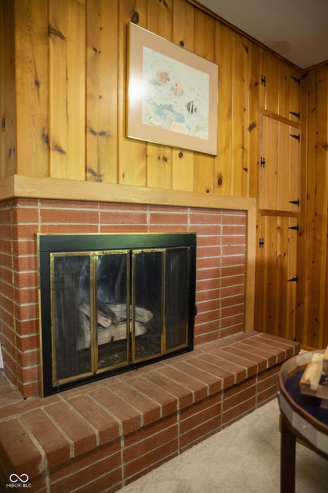 124 Georgton Ct, West Lafayette, IN 47906 - detailed view of a brick fireplace and wood walls