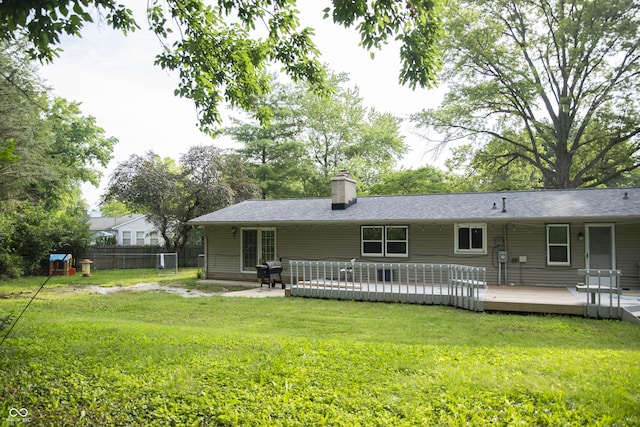 124 Georgton Ct, West Lafayette, IN 47906 - back of property with a chimney, a wooden deck, and roof with shingles