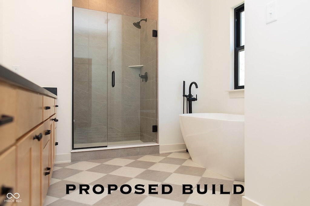 LOT76 Egs Blvd, Batesville, IN 47006 - full bath with a shower stall, a freestanding tub, and tile patterned floors