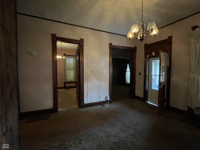 3220 E New York St, Indianapolis, IN 46201 - unfurnished room with a chandelier, carpet flooring, and ornamental molding