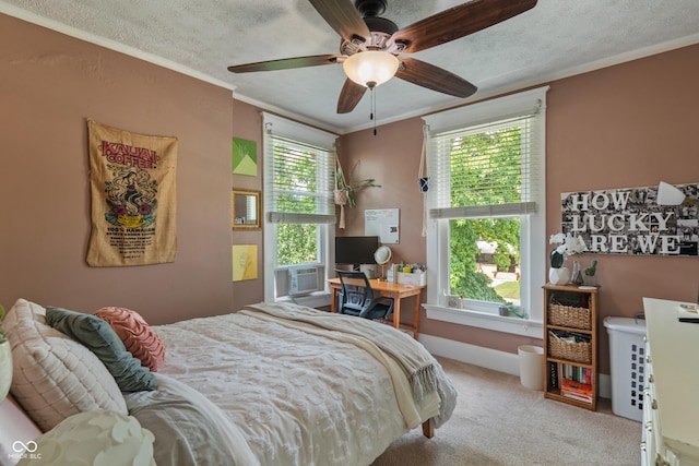 3055 N Washington Blvd, Indianapolis, IN 46205 - bedroom with ornamental molding, carpet, cooling unit, a textured ceiling, and a desk