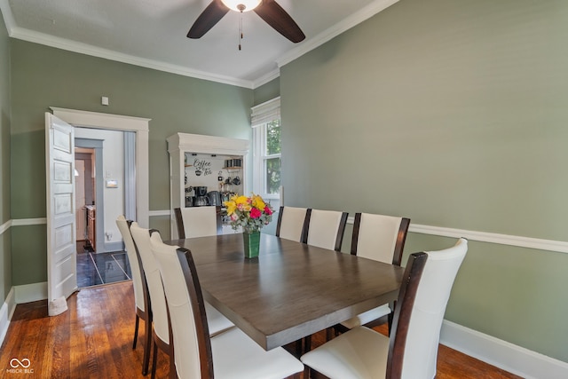 3055 N Washington Blvd, Indianapolis, IN 46205 - dining area featuring a ceiling fan, wood finished floors, and ornamental molding