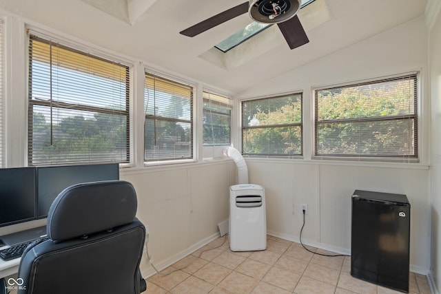 3055 N Washington Blvd, Indianapolis, IN 46205 - office space with ceiling fan, vaulted ceiling, healthy amount of natural light, light tile patterned floors, and a skylight
