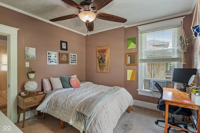 3055 N Washington Blvd, Indianapolis, IN 46205 - bedroom featuring carpet flooring, an office area, crown molding, and a ceiling fan