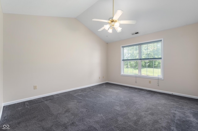 11628 Coastal Way, Indianapolis, IN 46229 - unfurnished room with dark colored carpet, vaulted ceiling, and a ceiling fan