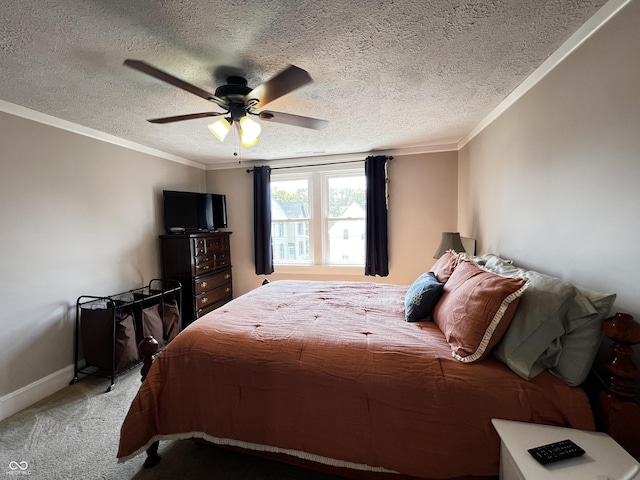 215 N Main St, Batesville, IN 47006 - bedroom with carpet floors, crown molding, a textured ceiling, and ceiling fan