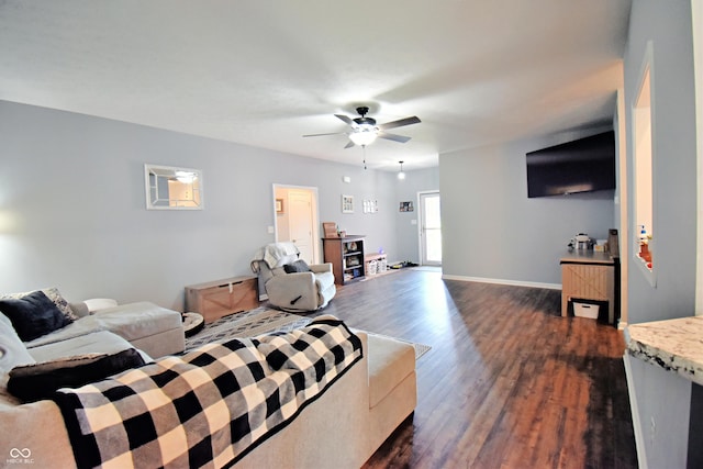 6362 W Friends Way Ct, Paragon, IN 46166 - living room with ceiling fan and dark wood-type flooring