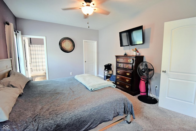 6362 W Friends Way Ct, Paragon, IN 46166 - bedroom with carpet flooring, ceiling fan, and ensuite bath