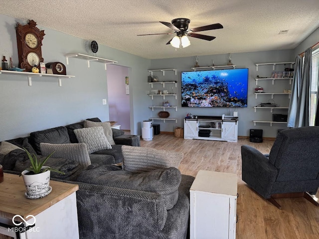 1214 Lindsey Ln, Lebanon, IN 46052 - living room with wood finished floors, ceiling fan, and a textured ceiling