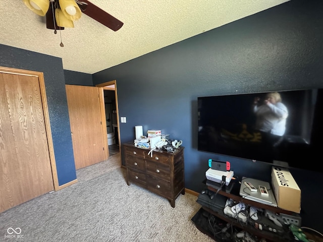 1214 Lindsey Ln, Lebanon, IN 46052 - carpeted bedroom with a textured ceiling and a ceiling fan