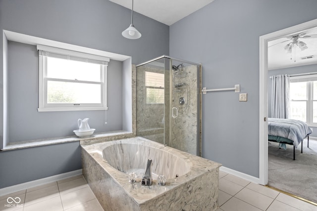 10721 Chesapeake Dr S, Indianapolis, IN 46236 - ensuite bathroom featuring a garden tub, tile patterned floors, and a stall shower