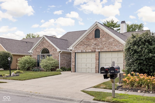 10721 Chesapeake Dr S, Indianapolis, IN 46236 - ranch-style house featuring brick siding, roof with shingles, an attached garage, driveway, and a front lawn