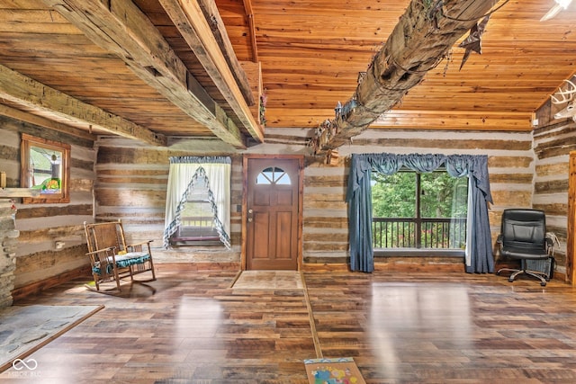 8701 E Splinter Ridge Rd, Madison, IN 47250 - entrance foyer with wood ceiling, plenty of natural light, hardwood / wood-style floors, and wood walls