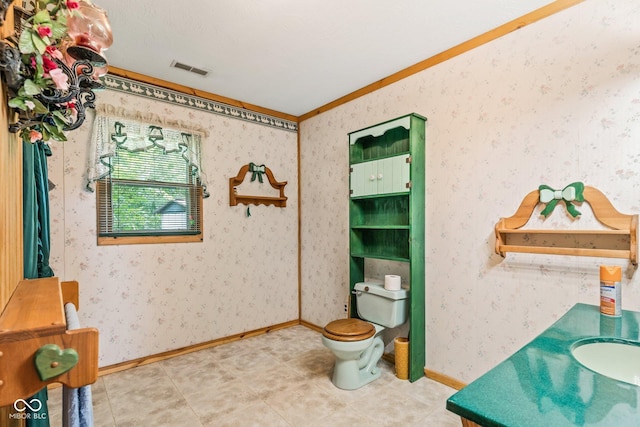 8701 E Splinter Ridge Rd, Madison, IN 47250 - bathroom with vanity and ornamental molding