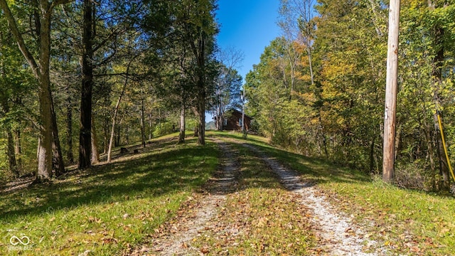 8701 E Splinter Ridge Rd, Madison, IN 47250 - view of dirt / gravel driveway featuring a wooded view