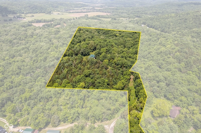 8701 E Splinter Ridge Rd, Madison, IN 47250 - aerial overview of property's location with a forest and property boundaries highlighted