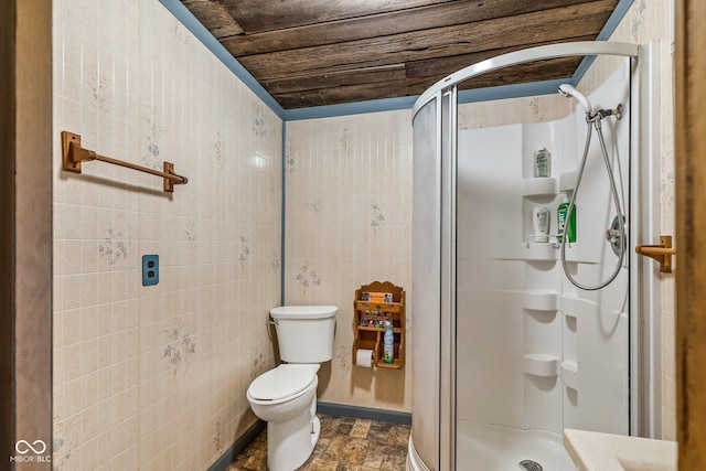 8701 E Splinter Ridge Rd, Madison, IN 47250 - full bath with a shower stall, tile walls, and stone finish floors