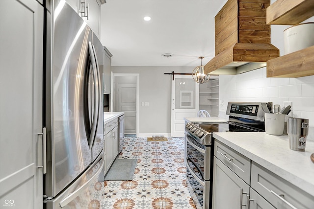 5456 N Park Dr, Indianapolis, IN 46220 - kitchen with appliances with stainless steel finishes, gray cabinets, tasteful backsplash, light countertops, and recessed lighting