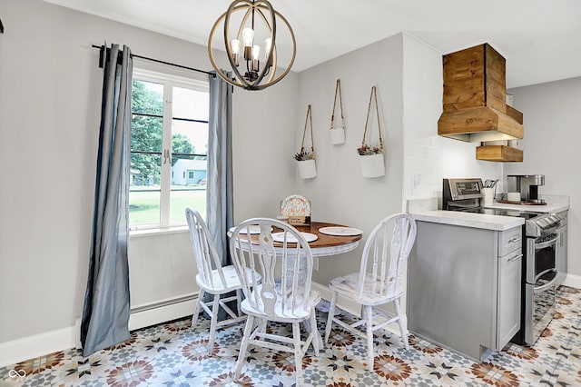 5456 N Park Dr, Indianapolis, IN 46220 - dining room with a chandelier, plenty of natural light, and a baseboard heating unit