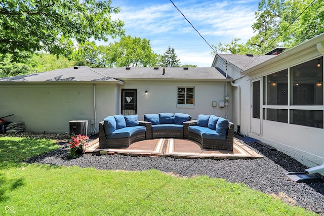 5456 N Park Dr, Indianapolis, IN 46220 - back of property with a wooden deck, an outdoor living space, a sunroom, and a yard