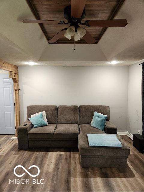 608 High School Dr, Edinburgh, IN 46124 - living room featuring ceiling fan and wood finished floors