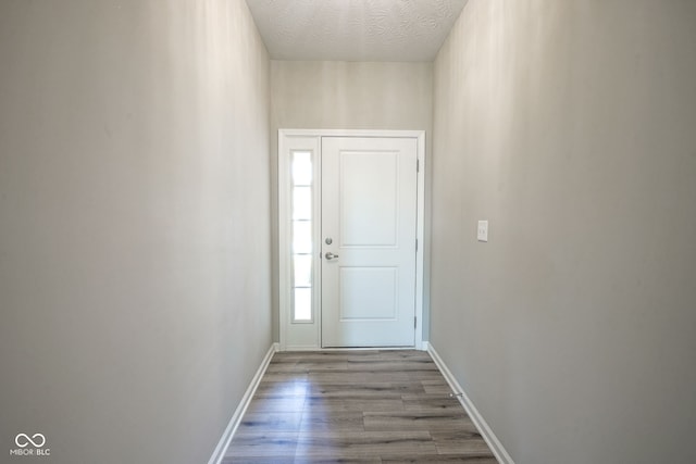 2541 Riviera Pl, Greenwood, IN 46143 - doorway with wood finished floors and a textured ceiling
