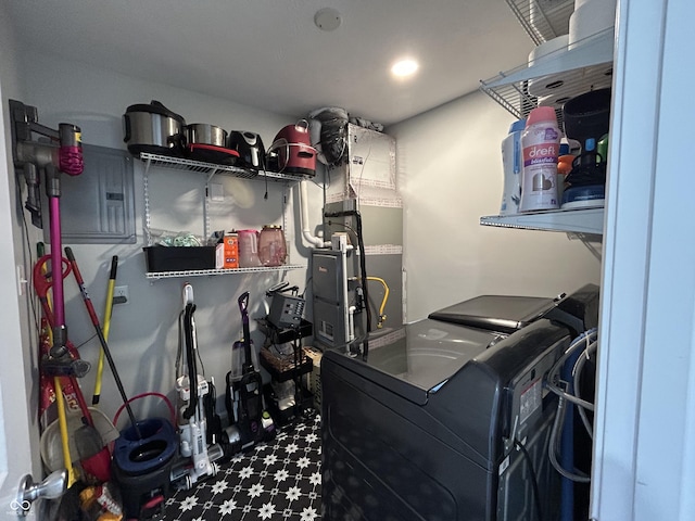 315 W N St, Crawfordsville, IN 47933 - washroom with washing machine and clothes dryer, electric panel, and heating unit