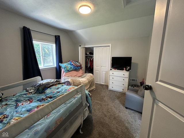 315 W N St, Crawfordsville, IN 47933 - bedroom featuring carpet floors, vaulted ceiling, and a closet