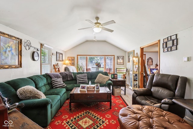 209 Bishop St, Mooresville, IN 46158 - living area with wood finished floors, ceiling fan, and lofted ceiling