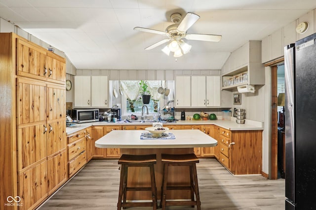 209 Bishop St, Mooresville, IN 46158 - kitchen with stainless steel appliances, light wood-style floors, light countertops, and ceiling fan