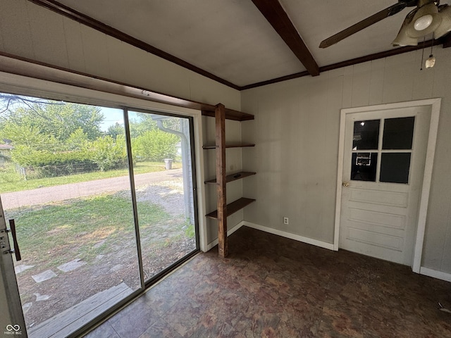 2002 N Audubon Rd, Indianapolis, IN 46218 - doorway with ceiling fan, healthy amount of natural light, and beam ceiling