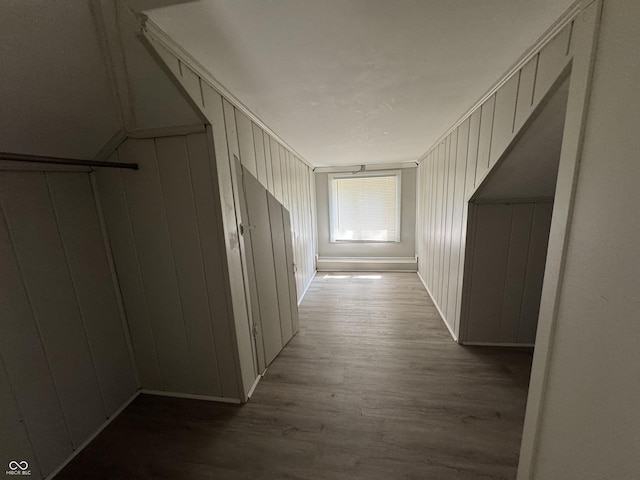2002 N Audubon Rd, Indianapolis, IN 46218 - hallway with dark wood finished floors and a decorative wall