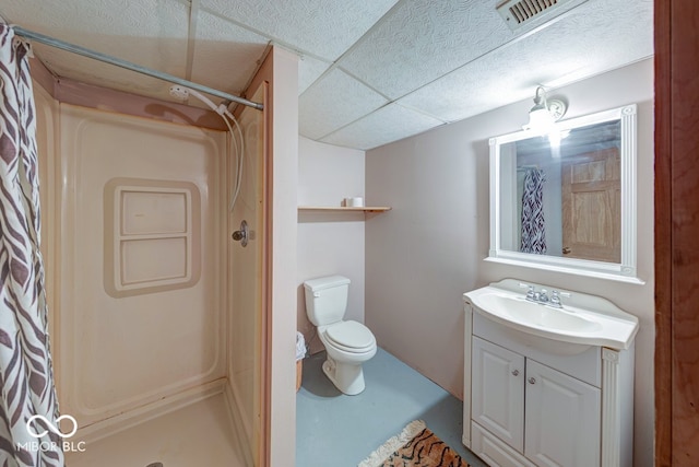 8910 Richarts Rd, Morgantown, IN 46160 - full bath with a shower with shower curtain, vanity, finished concrete flooring, and a drop ceiling