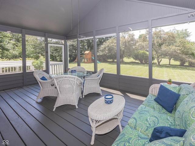 8708 Highwood Ln, Indianapolis, IN 46278 - sunroom / solarium with vaulted ceiling and outdoor dining space