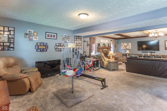 5237 Honey Comb Ln, Indianapolis, IN 46221 - carpeted living area featuring a textured ceiling and a chandelier