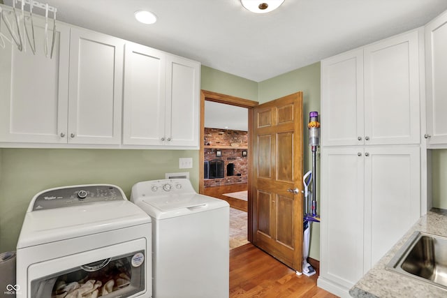 5238 N 225 E, Whiteland, IN 46184 - washroom with cabinet space, washing machine and dryer, light wood-style floors, and recessed lighting