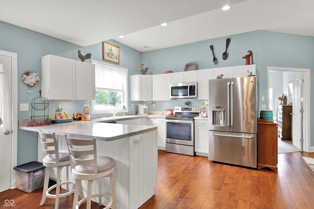 5238 N 225 E, Whiteland, IN 46184 - kitchen with stainless steel appliances, a peninsula, white cabinets, and recessed lighting