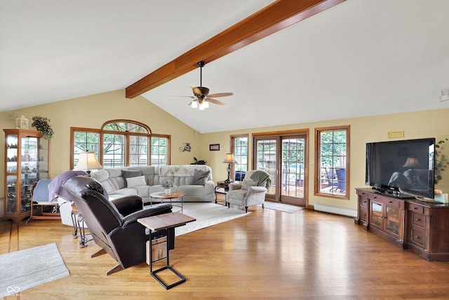 5238 N 225 E, Whiteland, IN 46184 - living room with light wood-style flooring, a ceiling fan, and a baseboard heating unit