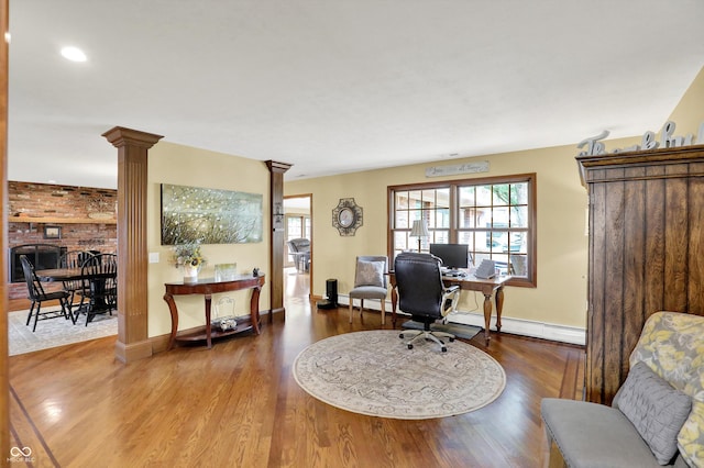 5238 N 225 E, Whiteland, IN 46184 - office featuring decorative columns, wood finished floors, baseboard heating, and recessed lighting