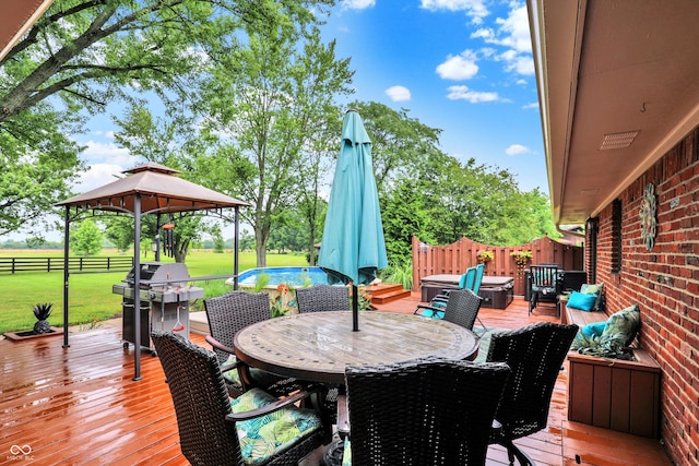 5238 N 225 E, Whiteland, IN 46184 - wooden terrace with a gazebo, outdoor dining area, area for grilling, and a pool