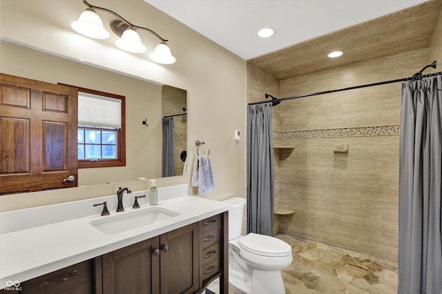 5238 N 225 E, Whiteland, IN 46184 - full bathroom featuring vanity, tiled shower, and recessed lighting