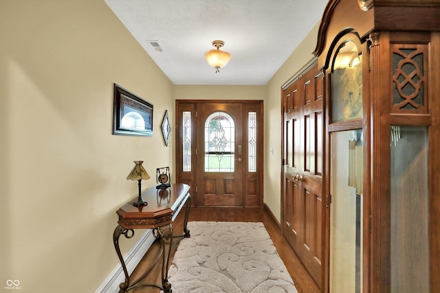 5238 N 225 E, Whiteland, IN 46184 - foyer entrance featuring dark wood finished floors and a baseboard heating unit