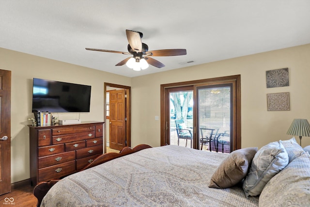 5238 N 225 E, Whiteland, IN 46184 - bedroom with access to exterior, wood finished floors, and ceiling fan