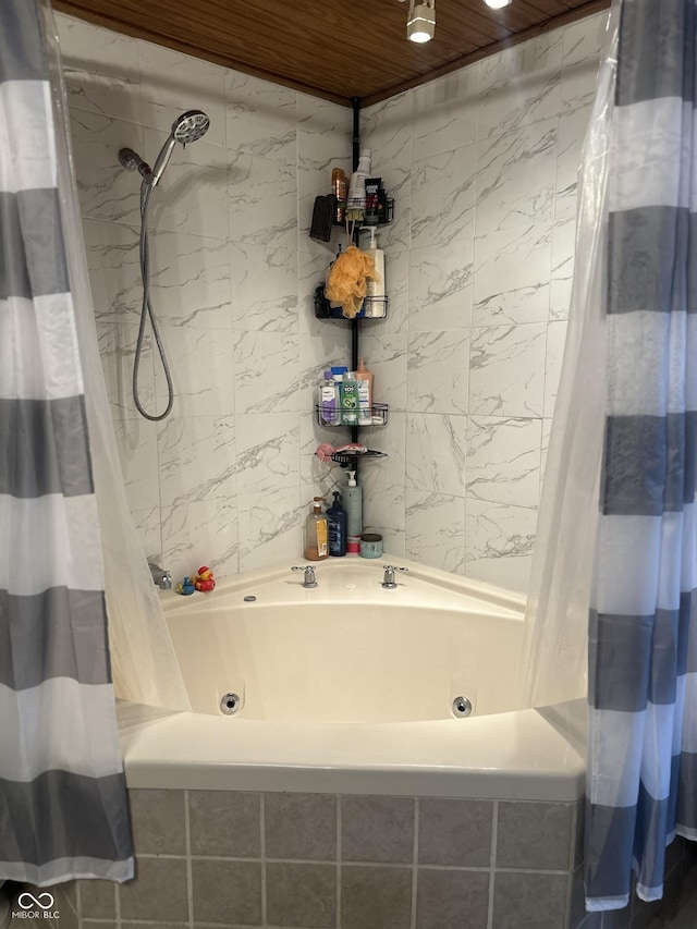 806 W Park Rd, Greensburg, IN 47240 - full bathroom featuring a combined bath / shower with jetted tub and wood ceiling